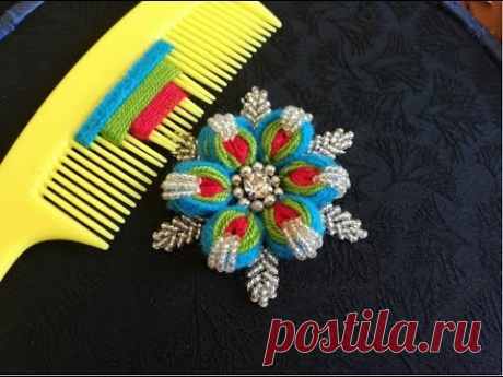 hand embroidery;sewing hacks amazing trick for making a flower with three colors and hair comb.