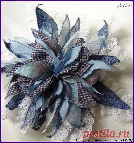 Розы из джинсовой ткани + мини МК.