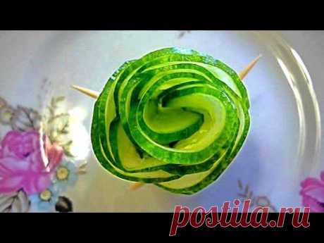 Украшения из овощей.  Carving cucumber. Роза из огурца .  Украшения из огурца.