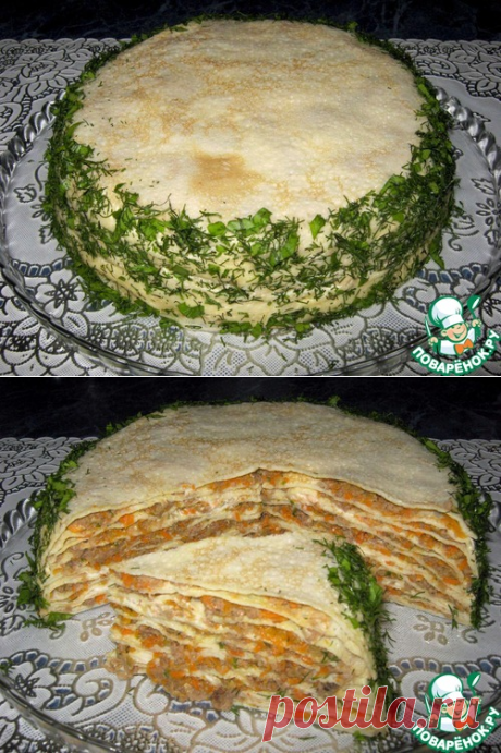 Блинно-мясной закусочный торт - кулинарный рецепт - Антрекот - большая кулинарная книга