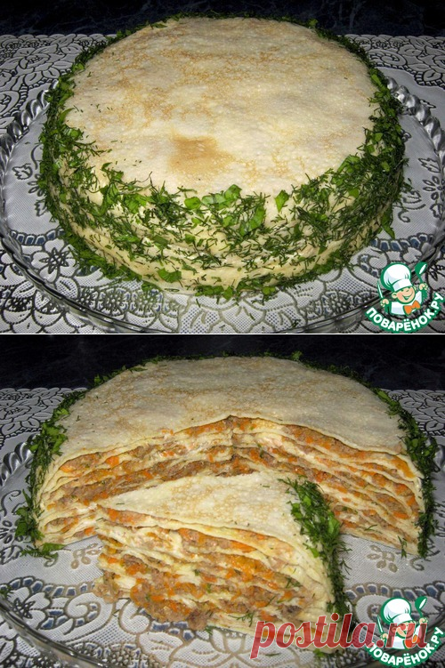 Блинно-мясной закусочный торт - кулинарный рецепт - Антрекот - большая кулинарная книга