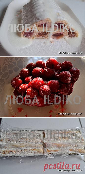 Рулет из блинов с вишнёвой начинкой | Любимые рецепты