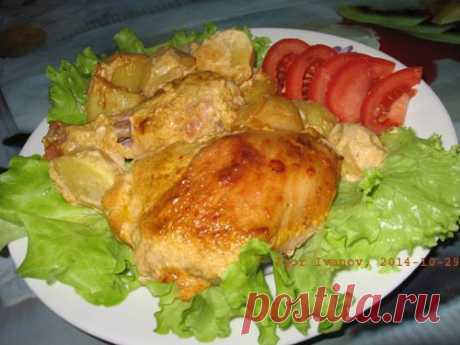 Вкусная курочка в маринаде вместе с картошкой в духовке. Фоторецепт.