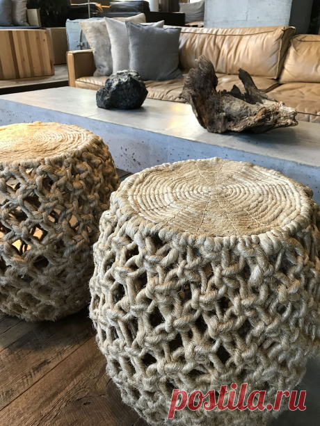 Woven stools at the 1Hotel Brooklyn Bridge lobby