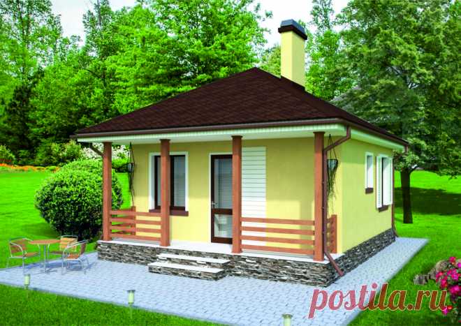 Проект одноэтажного дома 40 м.кв с террасой - цена: от 2000 руб.