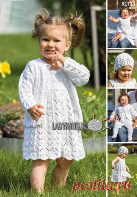 Ажурное платье спицами девочке от 0 месяцев до 8 лет, описание