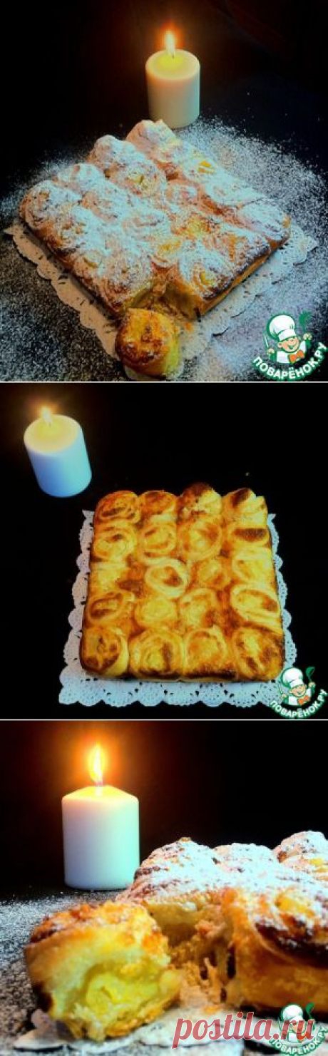 Слоёный пирог с кокосовым кремом и ананасом.