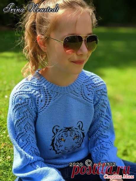 "Глаз тигра" - пуловер спицами для дочки. Ажурные полосы на рукавах и спине - Вязание для детей - Страна Мам