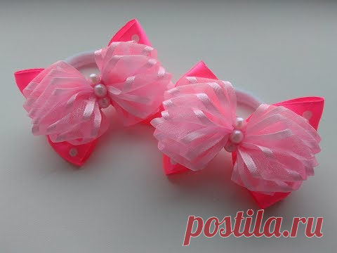 Пышные бантики из лент МК Канзаши / Lush bows of ribbons MK Kanzashi
