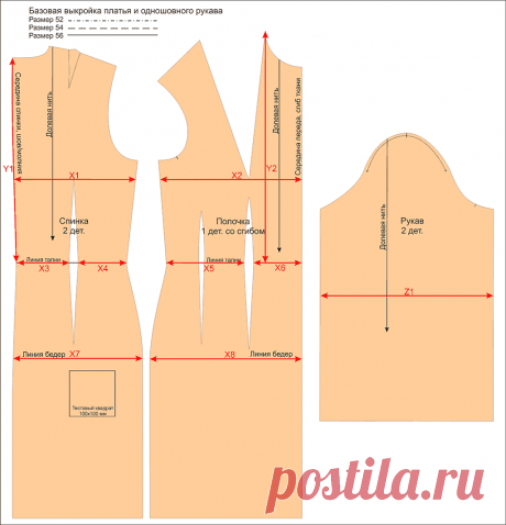Базовая выкройка платья 52-56 р. для скачивания от А. Корфиати