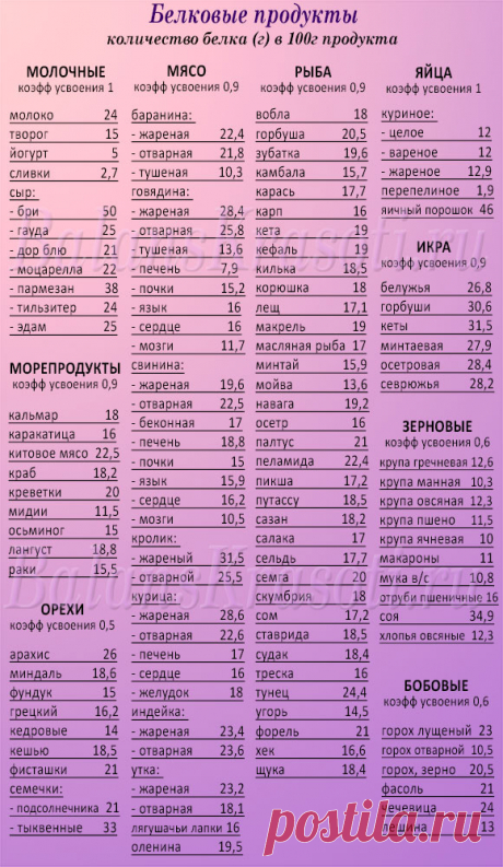 Список Белковые продукты | BalansKrasoti.ru