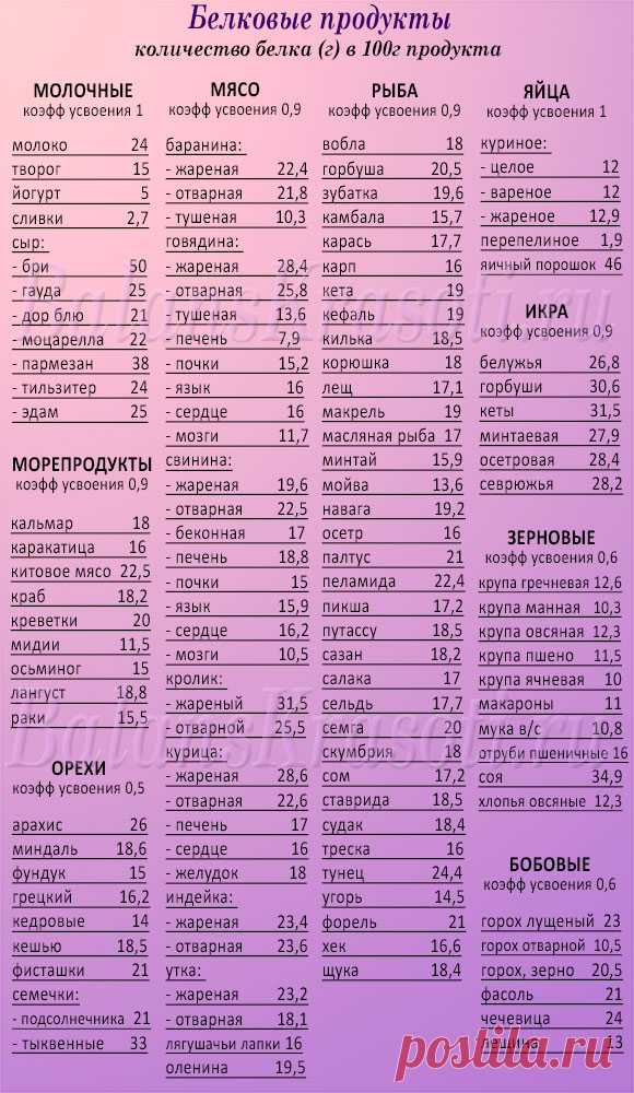 Продукты содержащие белки список продуктов для похудения