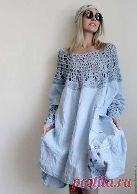 Платья ручной работы. Платье из тонкого льна &quot;Стефания&quot;. Boho love. Ярмарка Мастеров. Бохо, льняное платье, небесно-голубой