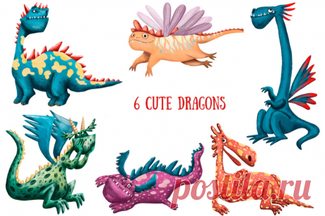 Cute Dragons - Clip Art Set By Mashamashastu | TheHungryJPEG.com