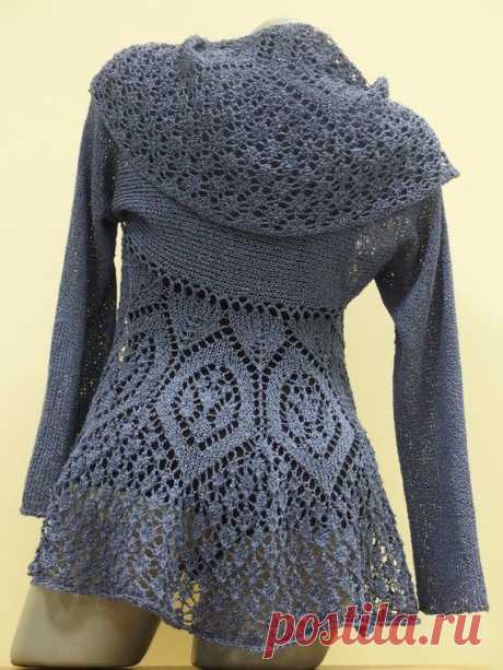 Пин содержит это изображение: Damen Strickjacke, von Hand gestrickt, gehäkelt, mit Kapuze Strickjacke, Baumwolle Strickjacke, blaue Strickjacke, Strickwaren für Frauen, Damen Bluse – 2019 - Cotton Diy