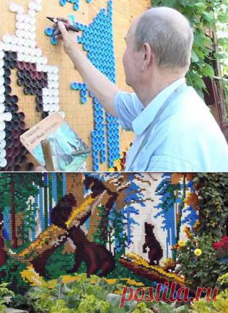 Николай Петряков создает картины из пластиковых пробок (Братск, Иркутская область).