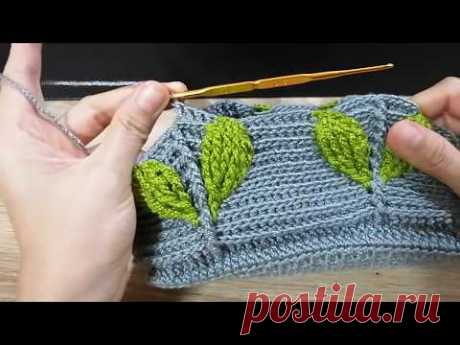 แชร์เทคนิค การเก็บไหม​ ถักลายใบไม้​ 2สี​ | Crochet​ 3D​ leaf​ 2​ color​