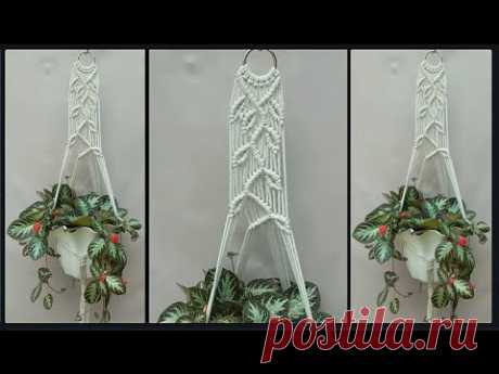 DIY Macrame Plant Hanger With Leaf For Beginners (Step by step) | Gantungan Pot Bunga Motif Daun - YouTube
