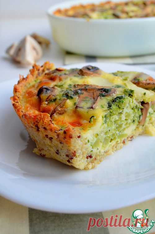 Киш с киноа, печеными грибами, брокколи и моцареллой - кулинарный рецепт