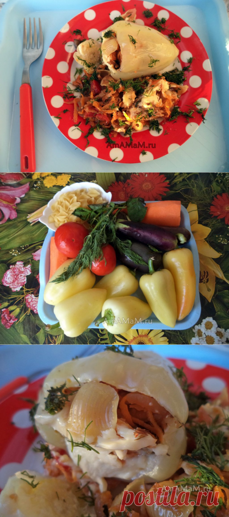 Перец фаршированный овощами и макаронами (в духовке)