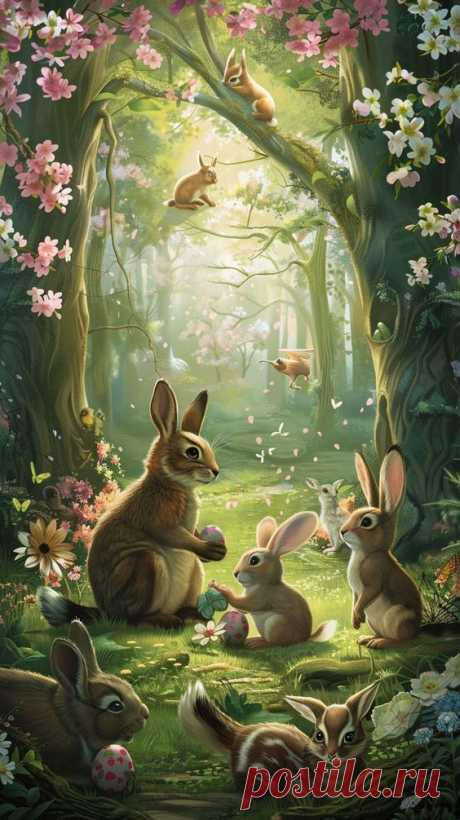 Whimsical Easter Bunny Phone Wallpaper