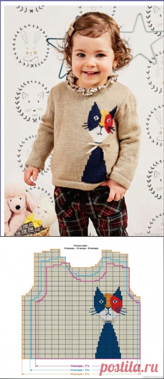 Пуловер для девочки. Описание | Вязание спицами для детей