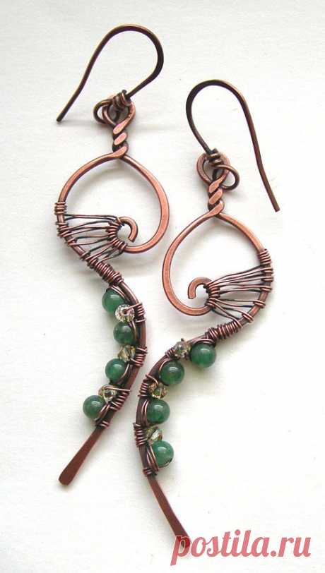 Whimsical earrings - wire wrapped earrings - copper earrings - boho chic earrings - indie earrings - indie jewelry | Jewelry | Серьги Из Плетеной …