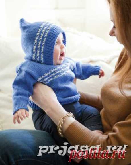 Детский пуловер спицами с капюшоном