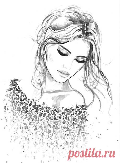 Print from Original Watercolor Fashion Illustration by Mysoulfly | girl, fashion и black and white