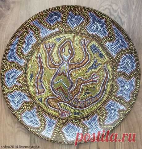 (5) Купить ящерица - жёлтый, черный, зелёный, ящерица, точечная роспись, декоративная тарелка, хвост, голубой | декупаж тарелочки