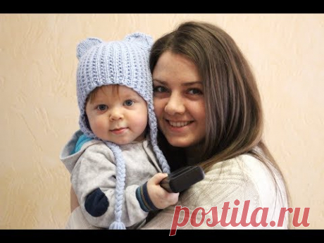 ХИТ! ВЯЗАНАЯ ШАПКА СПИЦАМИ. ПРОСТАЯ ДЕТСКАЯ ШАПКА МИШКА. УШКИ НА МАКУШКЕ. HOW TO KNIT A BABY HAT