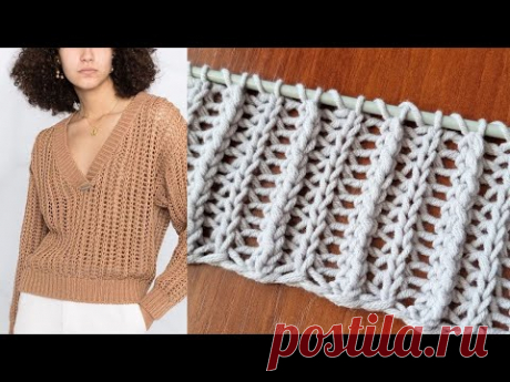 Пышный узор сетка - резинка спицами по модели Брунелло Кучинелли