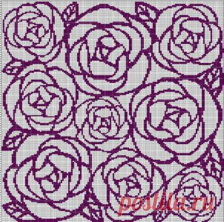 ROSES MOSAIC TAPESTRY STYLE CROCHET AFGHAN PATTERN GRAPH | VandihandCrochet on ArtFire