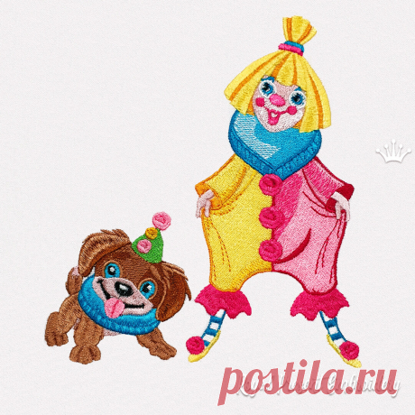 Клоун с собачкой Дизайн машинной вышивки - 4 размера