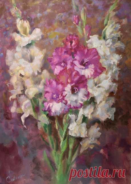 Flower Painting Gladiolas Bouquet Artwork Impressionism Original Art. ArtDivya Gallery. Original Oil Painting, Buy Online
