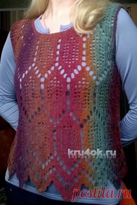Вязаный крючком жилет. Филейное вязание