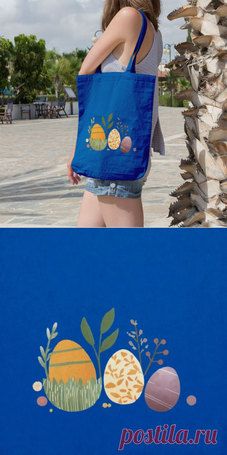 Сумка шоппер женская , через плечо , из плотного натурального хлопка , с авторским принтом "Декоративные пасхальные яйца", цвет ярко-синий - купить с доставкой по выгодным ценам в интернет-магазине OZON (1550648031)