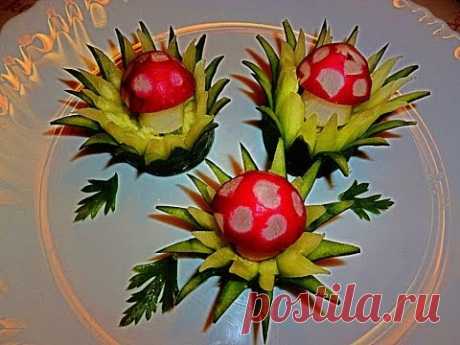 Украшения из овощей! Карвинг огурца и редиса! Decoration of vegetables. Carving radish and cucumber. - YouTube