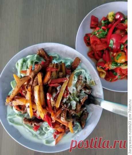 Шивит Ош или (Хорезмский лагман) и салат из запечённых перцев - пошаговый рецепт приготовления с фото