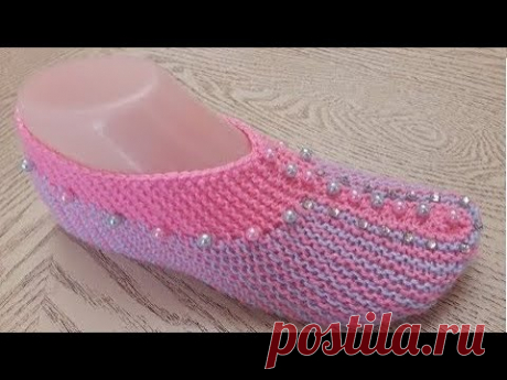 ОДНИМ ПОЛОТНОМ!! Тапочки-следки на двух спицах / patik modelleri