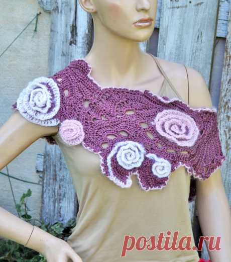 Crochet Scarf wedding Freeform crochet method Roses от Degra2