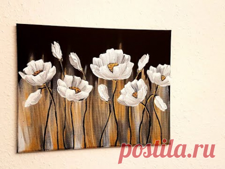 Blumen Malen Acryl Weiß Schwarz Gold Anfänger - Flowers Acrylic Painting White Black Gold Beginners - YouTube