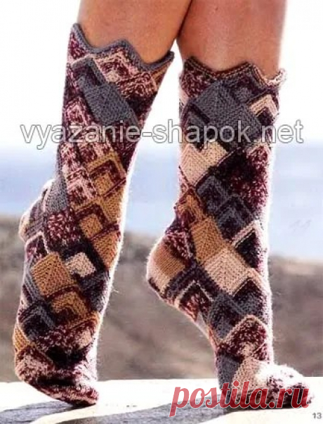 Красивые носки спицами в стиле «пэчворк» | Вязание Шапок - Модные и Новые Модели