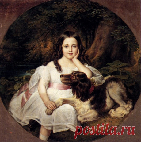 Kaulbach Friedrich August Von A Young Girl Resting In A Landscape With Her Dog (картина) — Немецкие художники