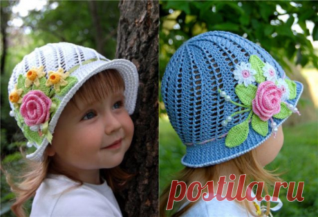 Чудесные летние шляпки-панамки для девочек. / Вязание крючком / Детская одежда крючком. Схемы