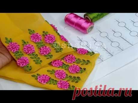Amazing hand embroidery Ring knot flower sleeve design for kurti salwar|easy sleeve embroidery