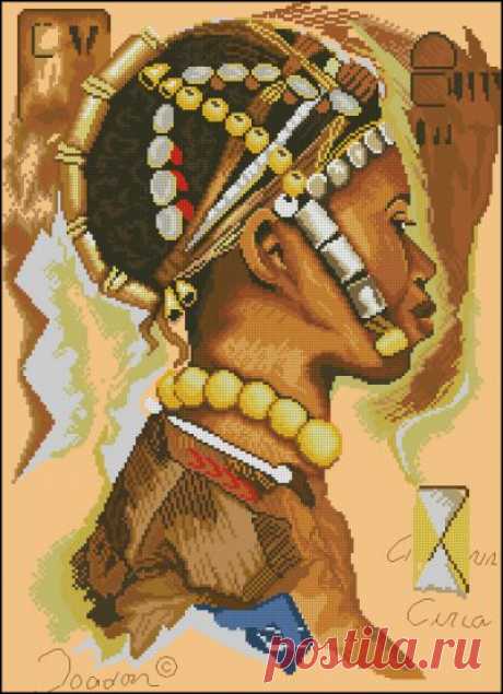 схема для вышивки крестом портрета Африканский мужчина