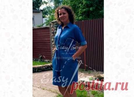скачать выкройку Платье рубашка с цельнокроеным рукавом 38