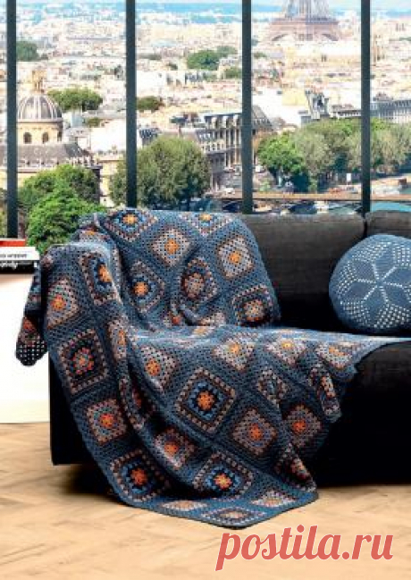 Плед из мотивов "бабушкин квадрат". Крючком. / knitweek.ru