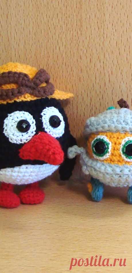 PDF Пин и Биби крючком. FREE crochet pattern; Аmigurumi toy patterns. Амигуруми схемы и описания на русском. Вязаные игрушки и поделки своими руками #amimore - Смешарики Пин и Биби, маленький робот и пингвин из мультфильма, малышарики.